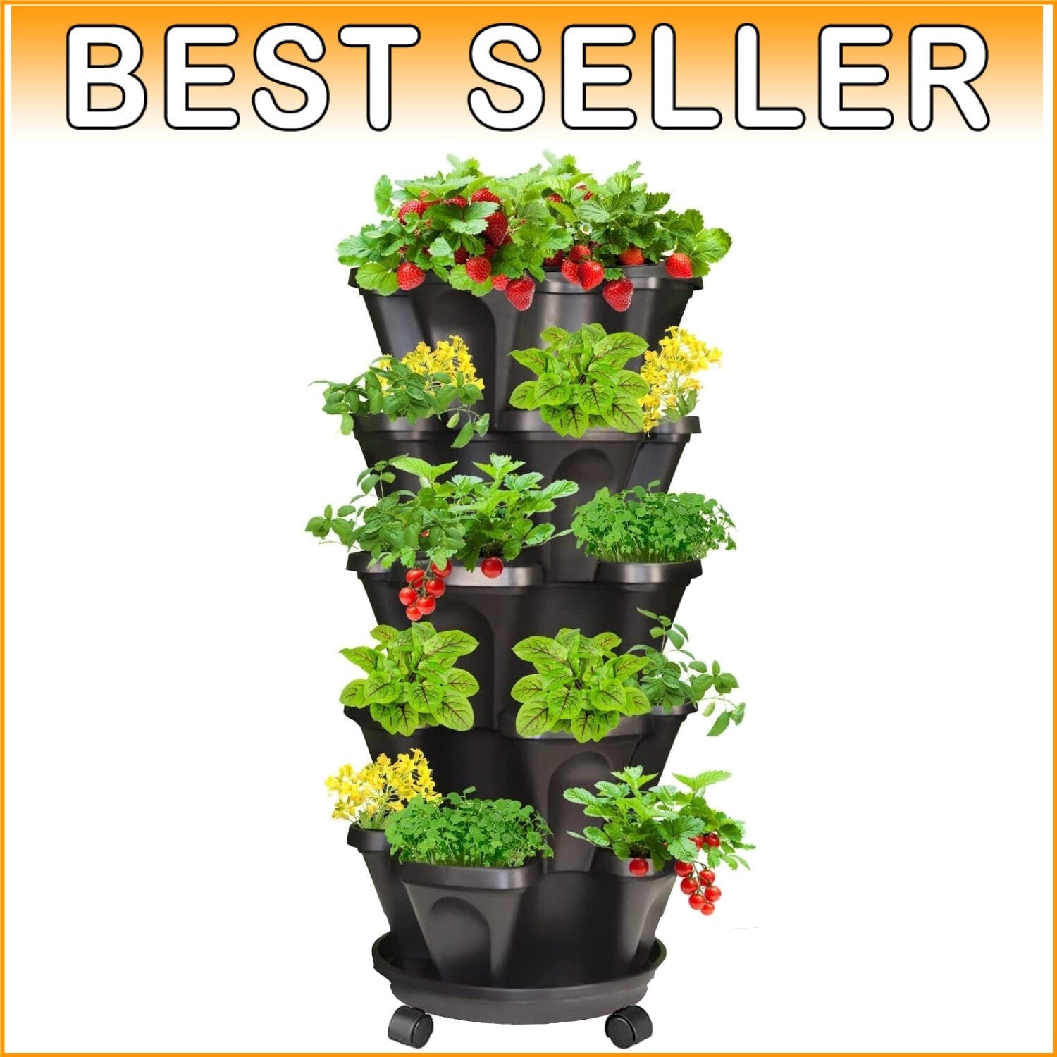 5-Tier Stackable Vertical Planter with Wheels - Indoor & Outdoor Garden Solution