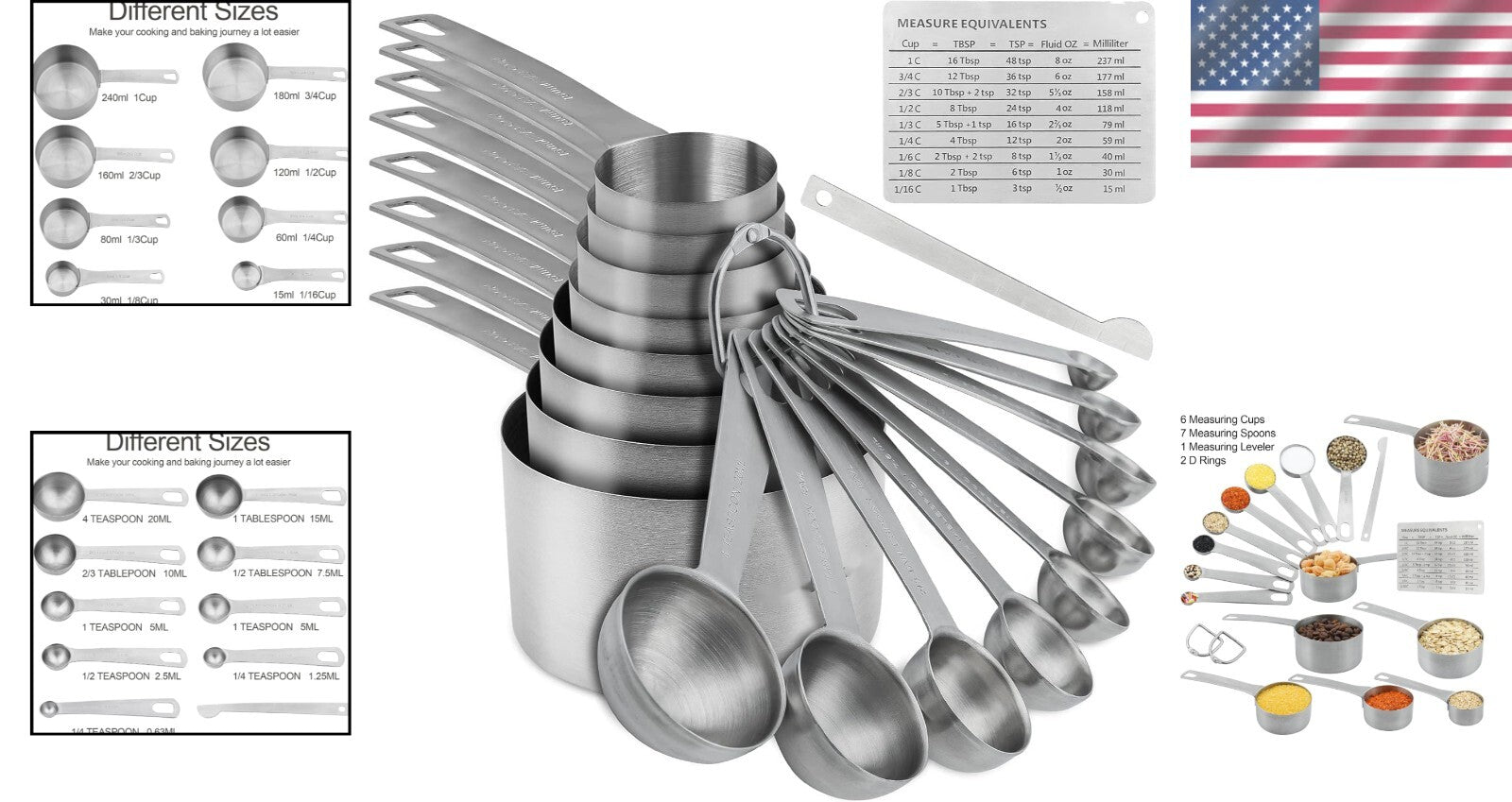 Eco-Friendly Stainless Steel Measuring Cups Set - 19 Pieces for Precise Cooking