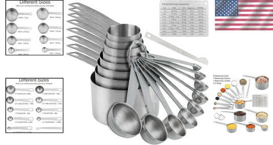 Eco-Friendly Stainless Steel Measuring Cups Set - 19 Pieces for Precise Cooking
