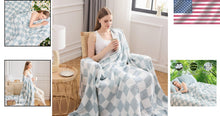 Load image into Gallery viewer, Breathable Cotton Rayon Blanket Twin 60"x80" - Checkered Teal for Stylish Living