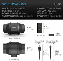 Load image into Gallery viewer, Ultra-Quiet 6" Inline Fan with 10-Speed Controller - Perfect for Air Circulation