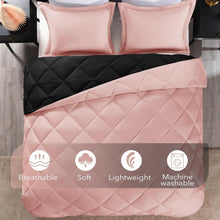 Load image into Gallery viewer, Stylish All-Season 3-Piece King Comforter Set - Pink &amp; Black Reversible Design