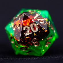Load image into Gallery viewer, Handmade 7PCS Jungle Fire DND Polyhedral Dice Set - Eco-Friendly Craftsmanship