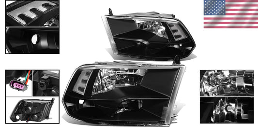Clear Lens Black Housing Headlights for 10-18 Ram Trucks - Enhanced Visibility