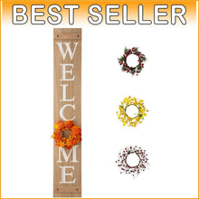 Load image into Gallery viewer, Charming Wooden Welcome Sign with Interchangeable Floral Wreaths for All Seasons
