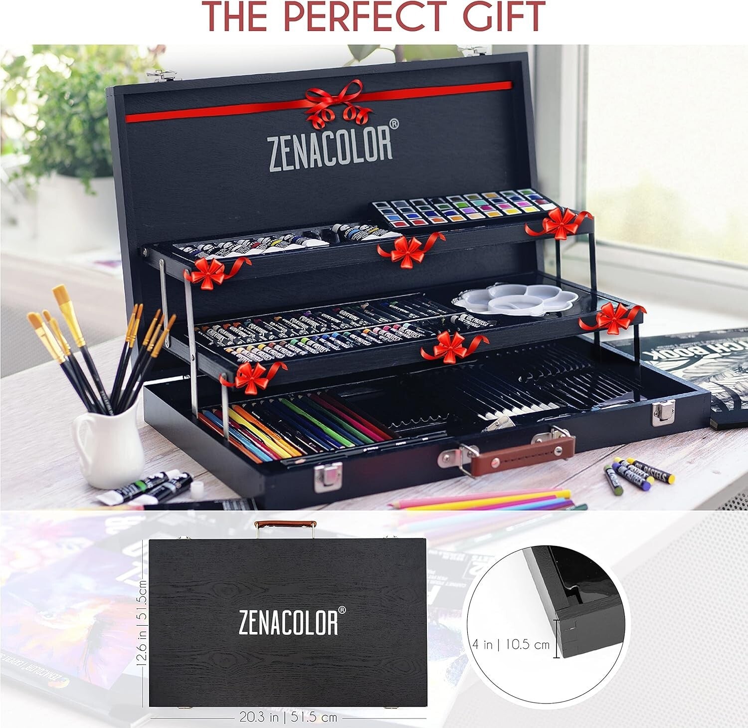 Portable 150-Piece Art Supplies Set with Professional Wooden Case for All Ages