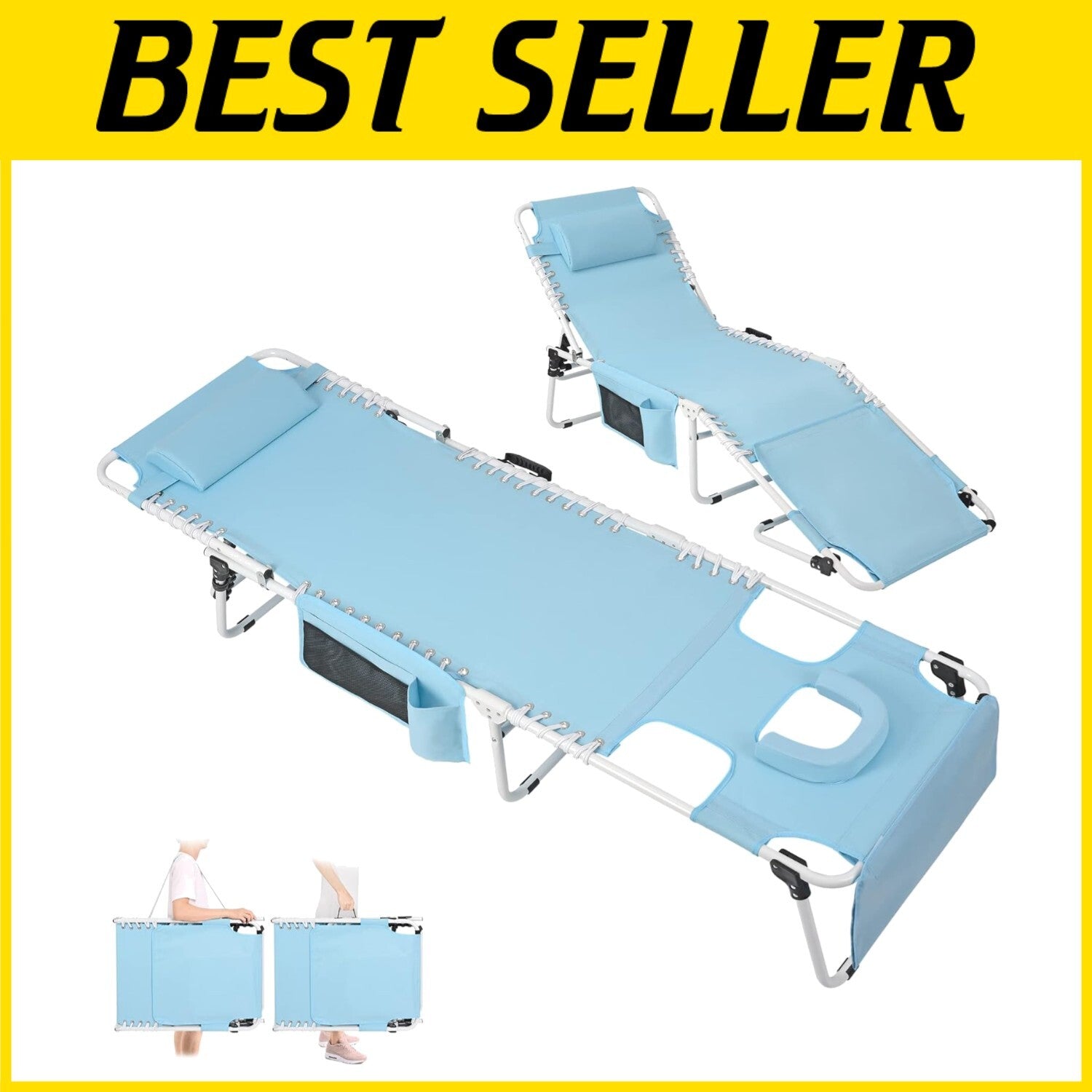 Durable Portable Tanning Chair with Face Hole - Perfect for Poolside Relaxation