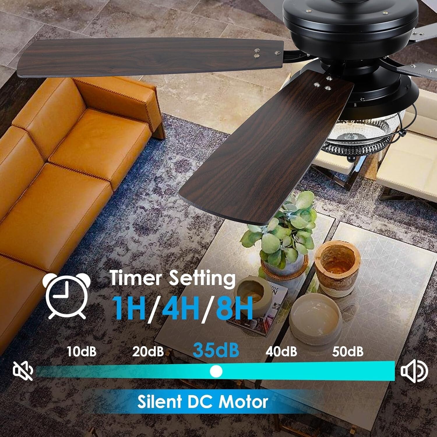 Elegant 52-Inch Black Ceiling Fan with Waterproof LED Light - Ideal for Patios