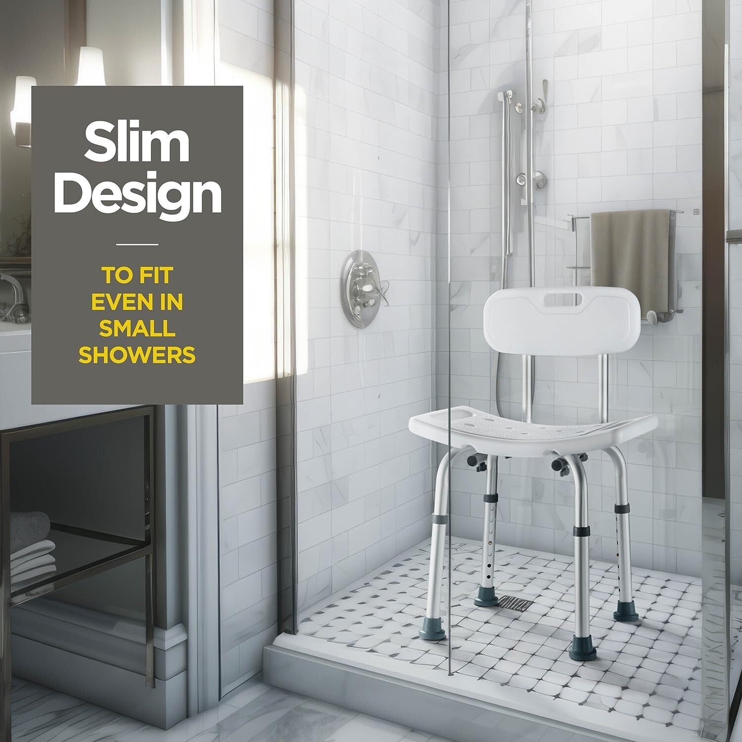 Adjustable Shower Chair Set of 3 - Includes Back Scrubber & Anti-Slip Safety