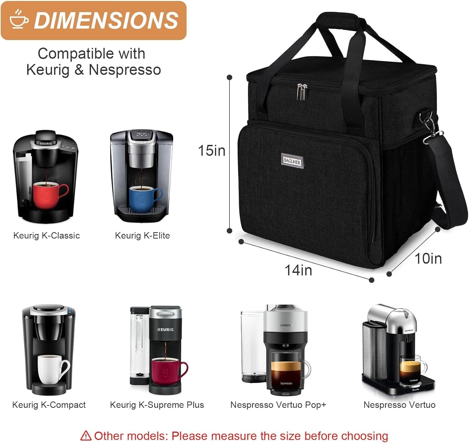 Black Coffee Maker Case with Multi-Pockets for Easy Travel - Fits Keurig Models