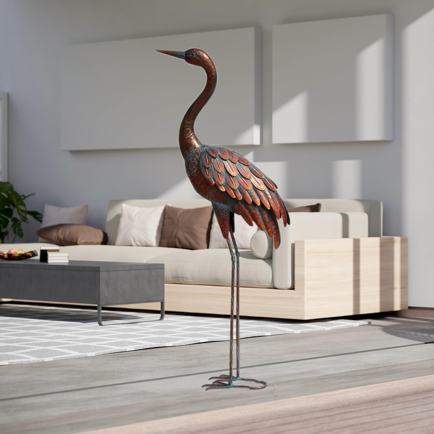 Handcrafted Bronze Crane Statue - Elegant Outdoor Garden Art for All Seasons