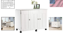 Load image into Gallery viewer, Mobile Soft White Sewing &amp; Craft Table with Scratch-Resistant Finish and Shelves