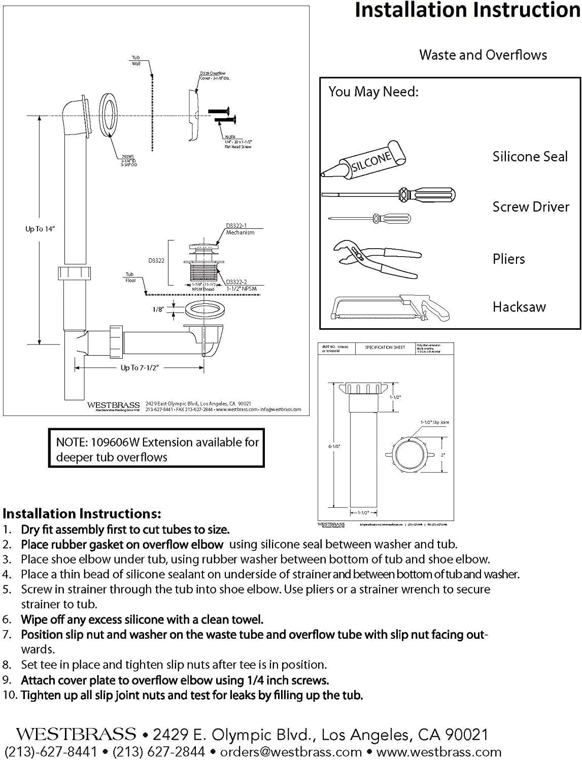 ADA Compliant 1-1/2" Bath Waste Drain Kit with Stylish Overflow Stopper