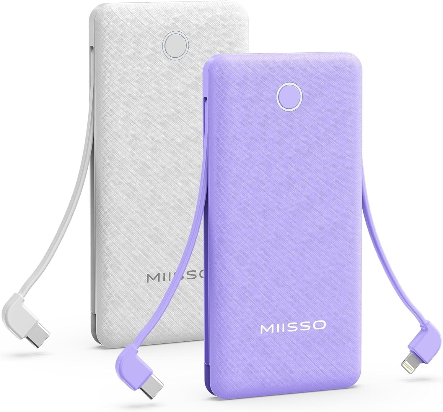 Dual-Pack 10000mAh Slim Power Bank with Built-in Cables, Travel Ready & Stylish