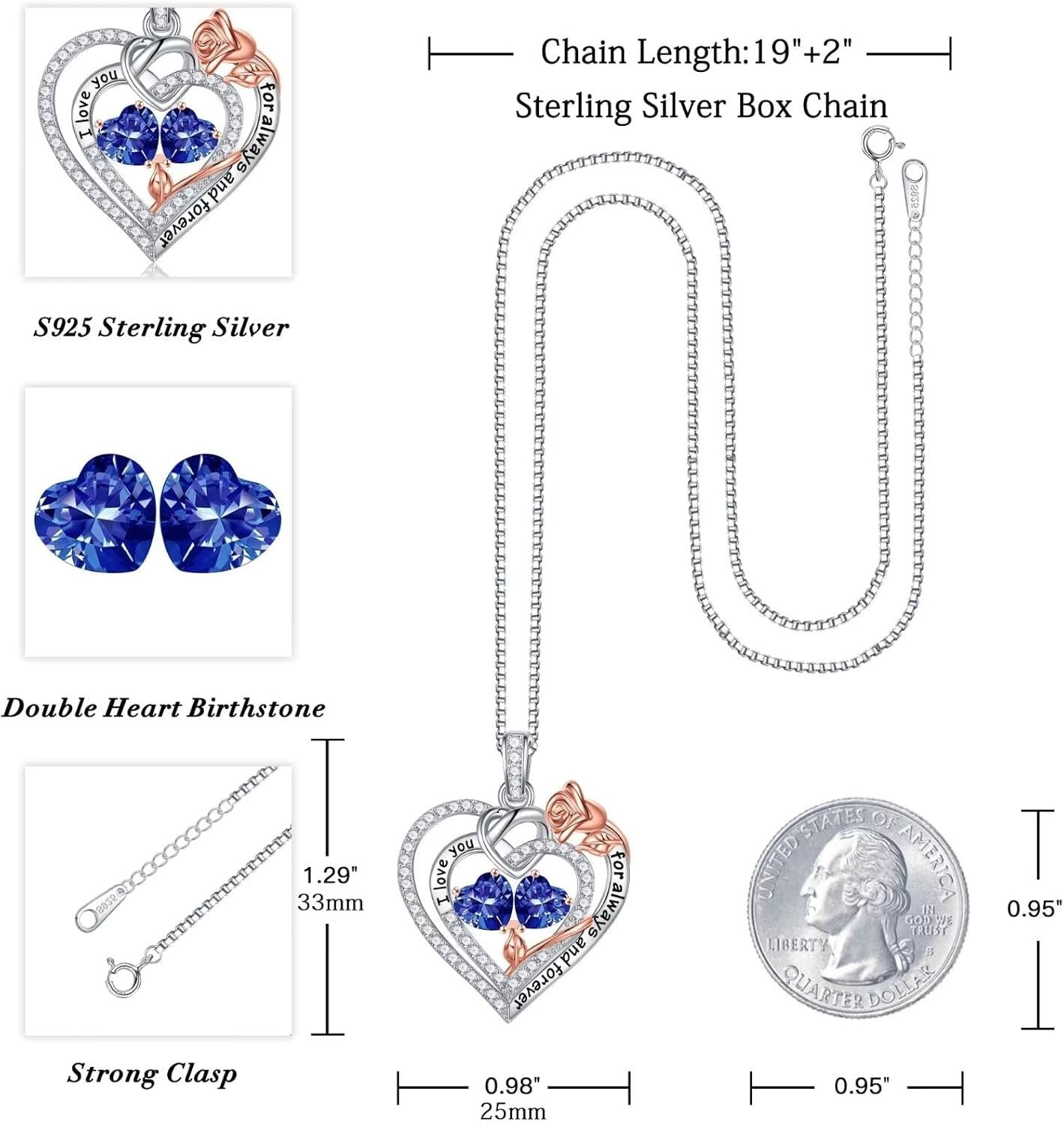 Heart Pendant Birthstone Necklace in Sterling Silver - Perfect Mother's Day Gift