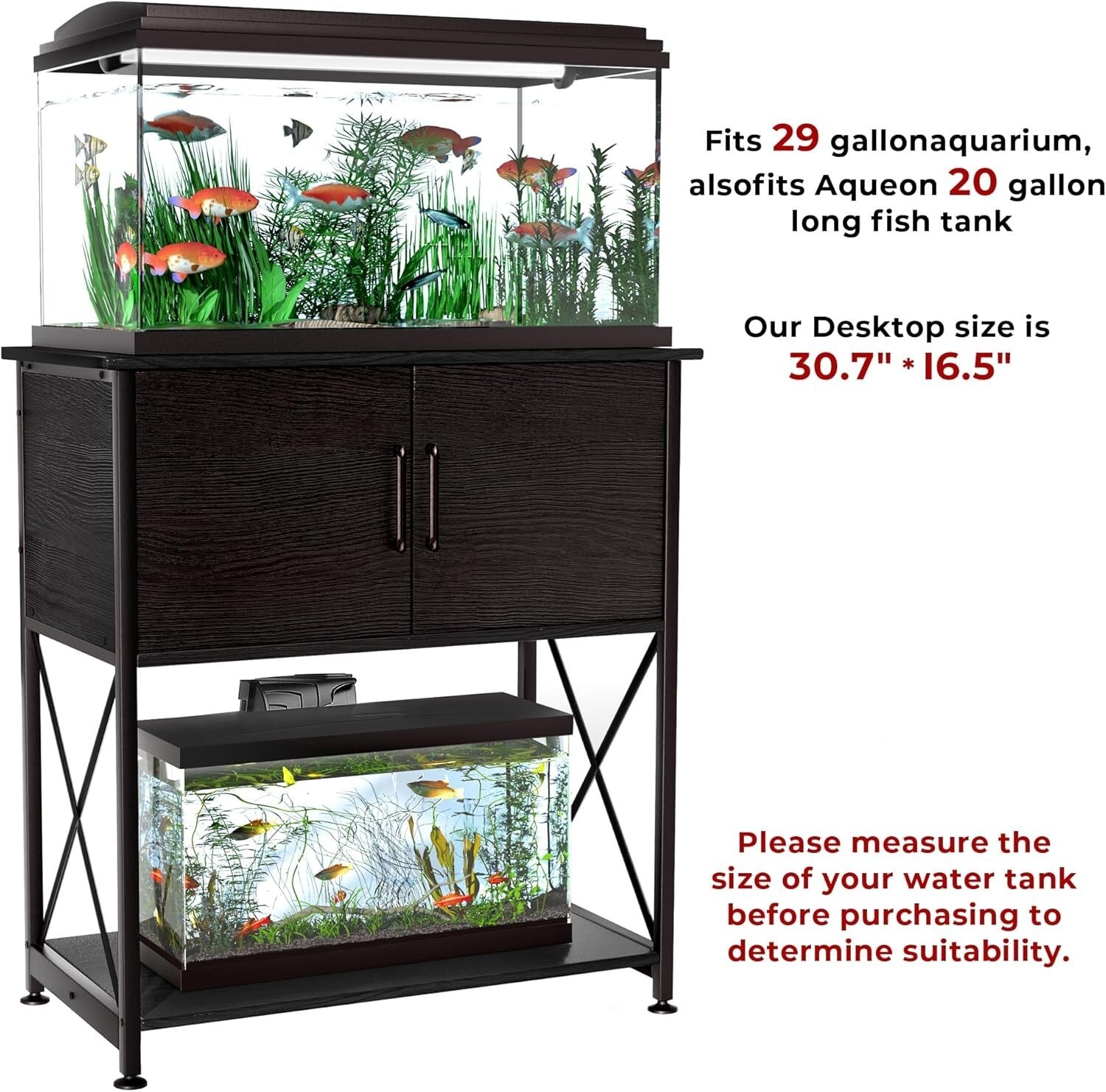 Dual-Level 20-29 Gallon Fish Tank Stand with Modern Design and Storage Solutions