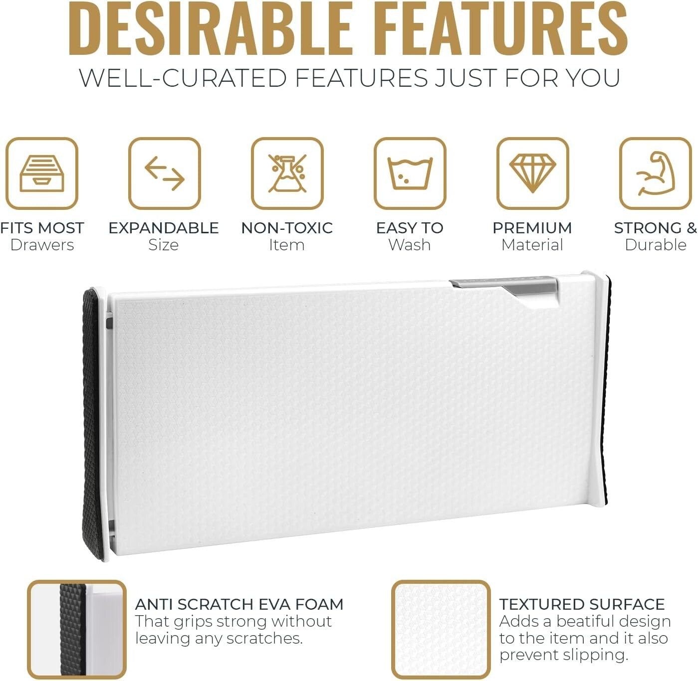 4-Pack Adjustable Deep Drawer Dividers - Expandable 13-22" for Home Organization