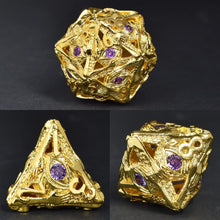 Load image into Gallery viewer, Collector's Grade 7-Piece Jeweled Metal DND Dice Set with 70 Natural Gemstones
