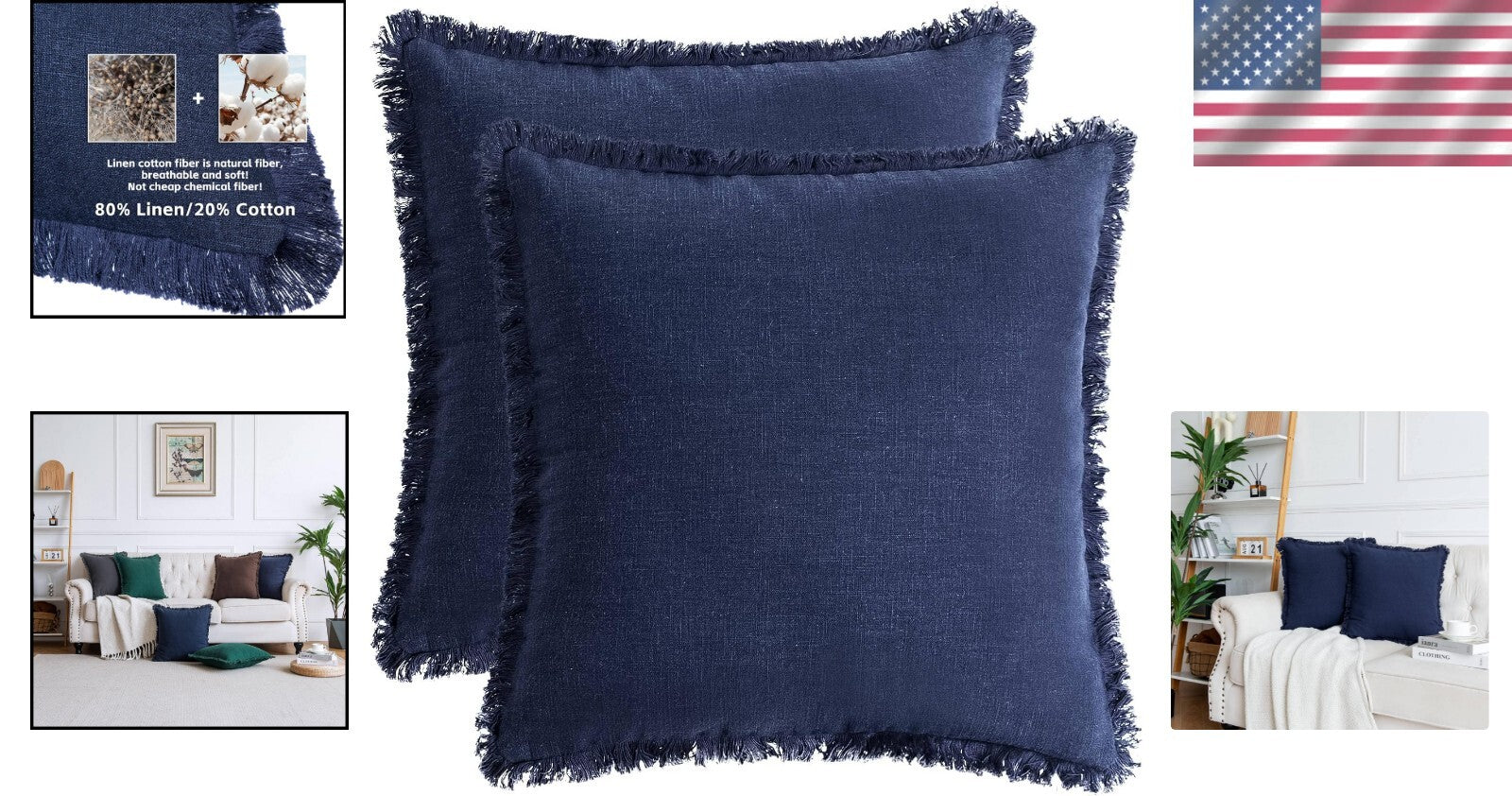 Cozy Linen Tassel Throw Pillowcases - Pack of 2, Machine Washable, 20x20-Inch