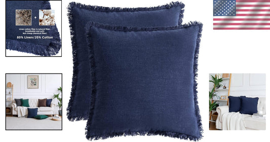 Cozy Linen Tassel Throw Pillowcases - Pack of 2, Machine Washable, 20x20-Inch