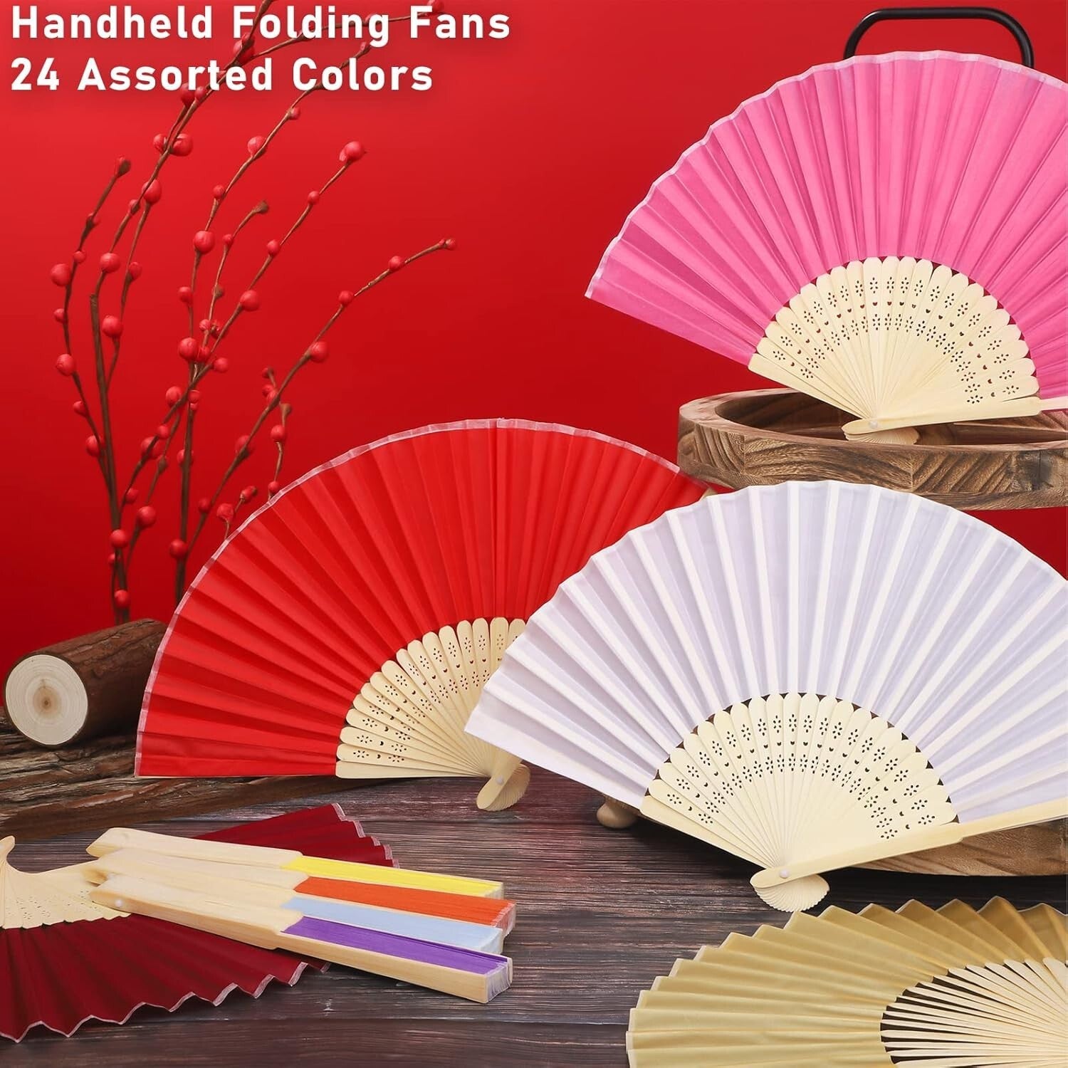 Decorative 48 Silk Bamboo Folding Fans - Perfect for Summer Parties & Weddings