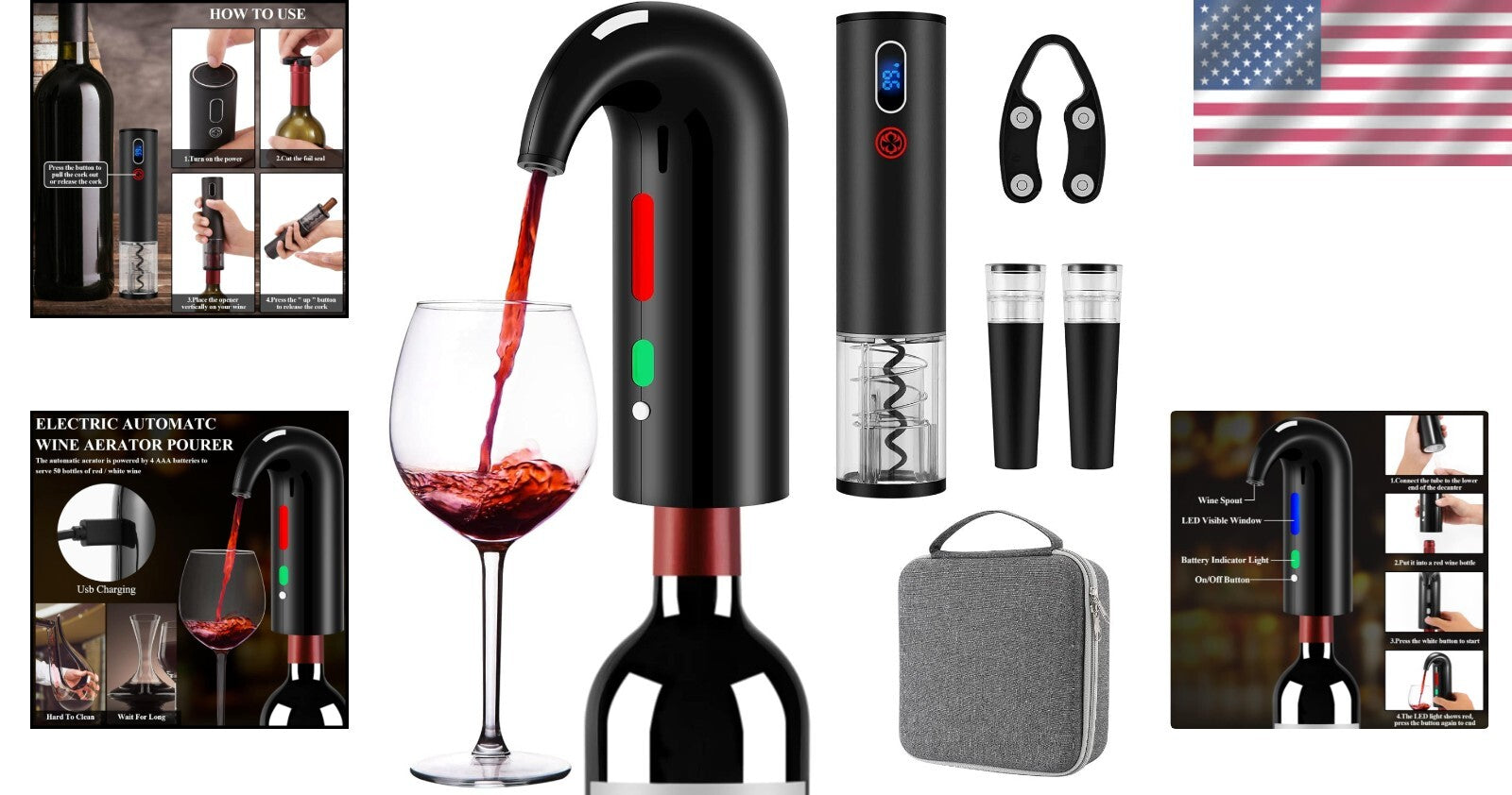 Elegant Wine Opener Gift Set with Aerator & Decanter - Rechargeable & Automatic