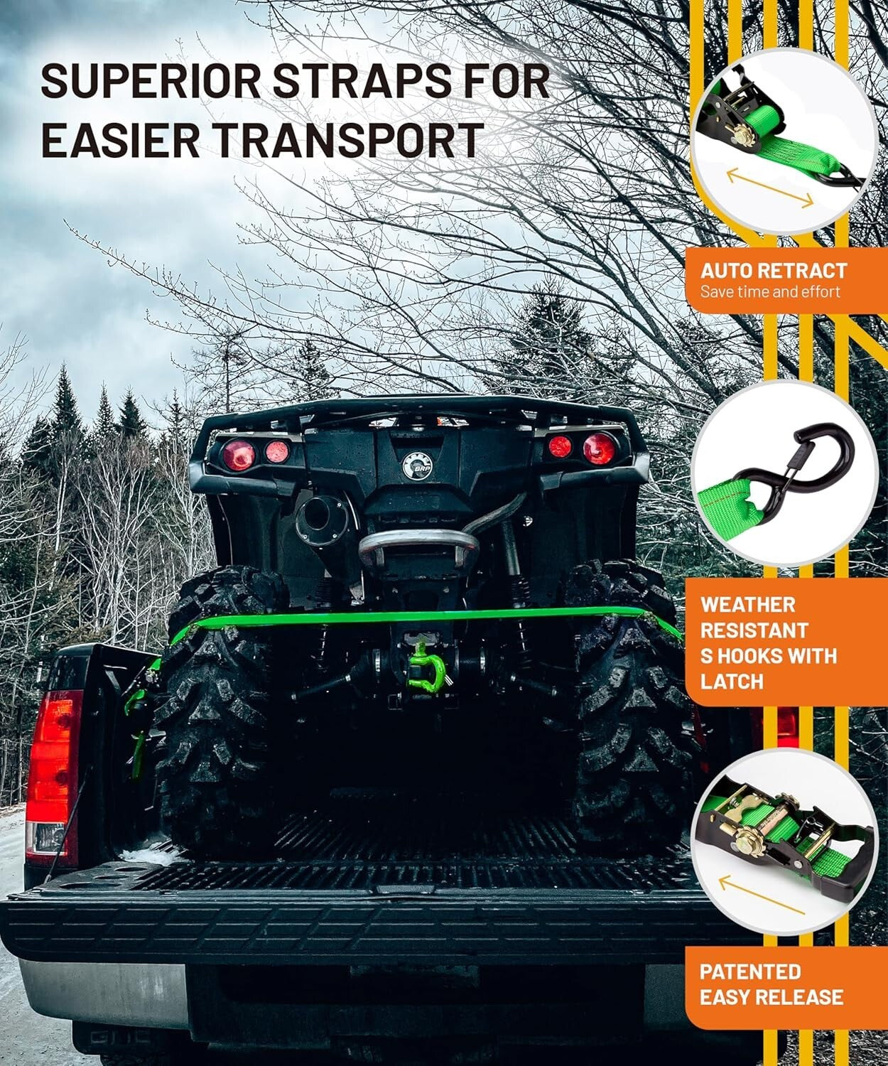 Adventure-Ready 5,000 lbs Ratchet Tie-Down Straps with Weather-Resistant S-Hooks