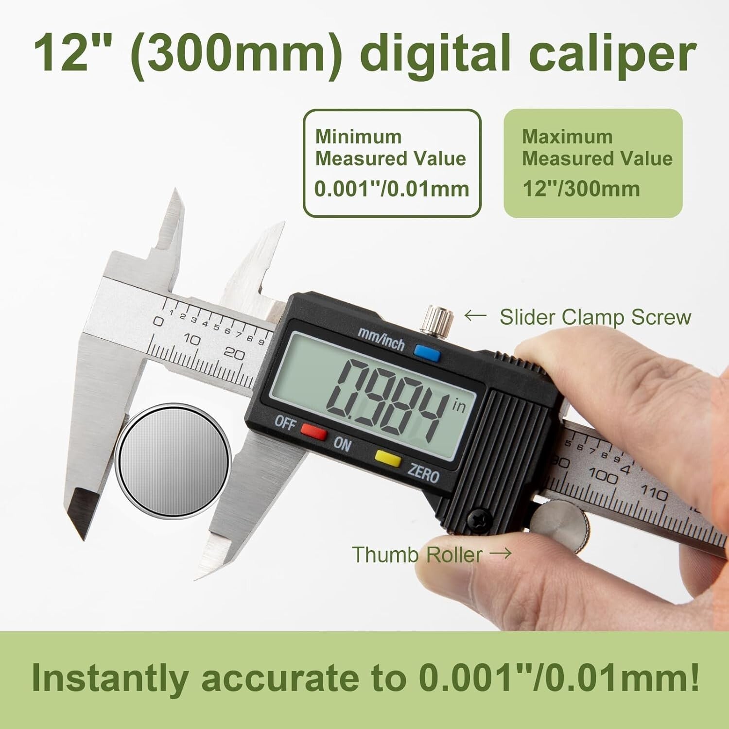 Stainless Steel Digital Caliper with Auto-Off Feature - 0-12" Measurement Range