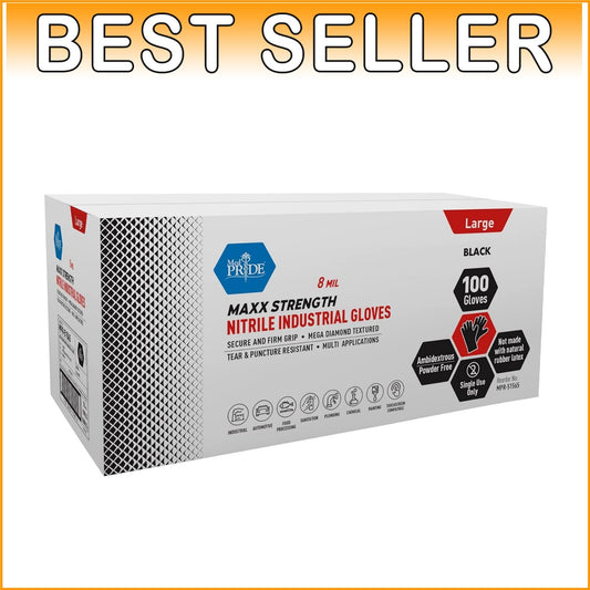 Black Disposable Nitrile Gloves - 8 Mil Thick, Latex-Free & Chemical Resistant
