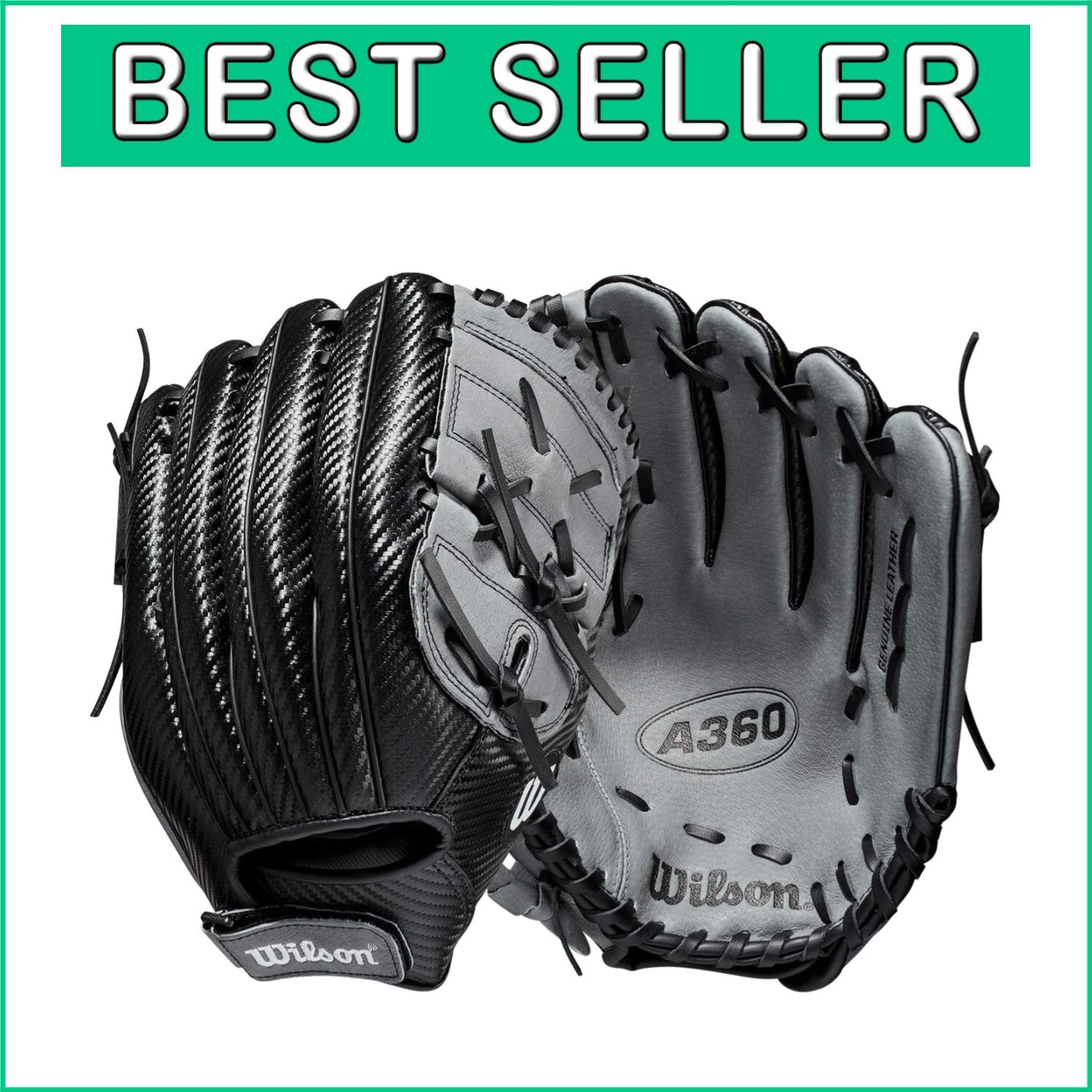 2021 A360 Youth 12" Baseball Glove - Left Hand Pitcher, Black/Grey Utility