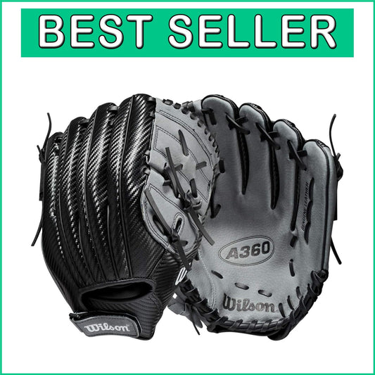 2021 A360 Youth 12" Baseball Glove - Left Hand Pitcher, Black/Grey Utility