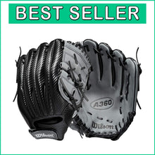 Load image into Gallery viewer, 2021 A360 Youth 12" Baseball Glove - Left Hand Pitcher, Black/Grey Utility