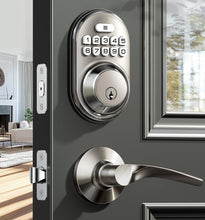 Load image into Gallery viewer, Keyless Entry Door Lock with Lever Handles – Satin Nickel Electronic Deadbolt