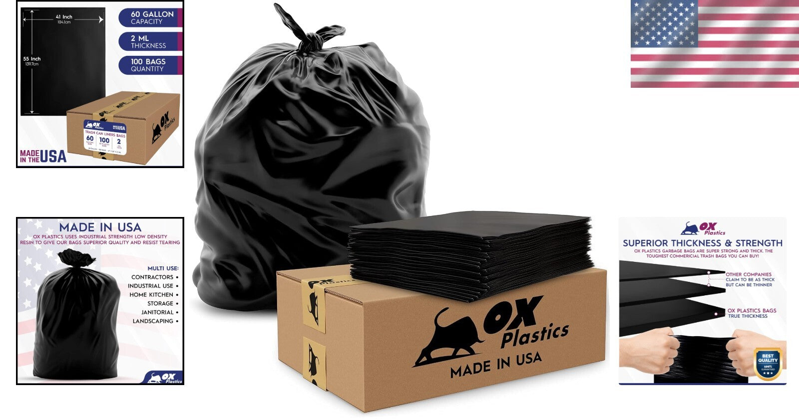 60-Gallon Heavy-Duty Trash Bags - 100 Count, Tear-Resistant & Leak-Proof