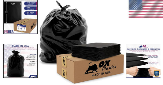 60-Gallon Heavy-Duty Trash Bags - 100 Count, Tear-Resistant & Leak-Proof