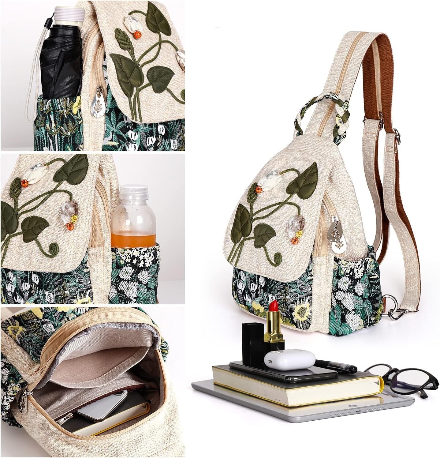 Lightweight Canvas Sling Bag with Adjustable Straps - Unique Day Pack for Women