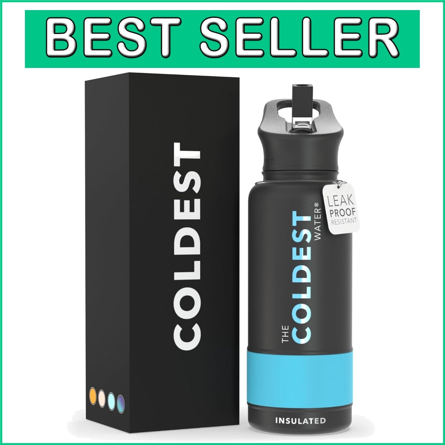 Coldest 32oz Insulated Stainless Steel Water Bottle with Straw Lid - Matte Black