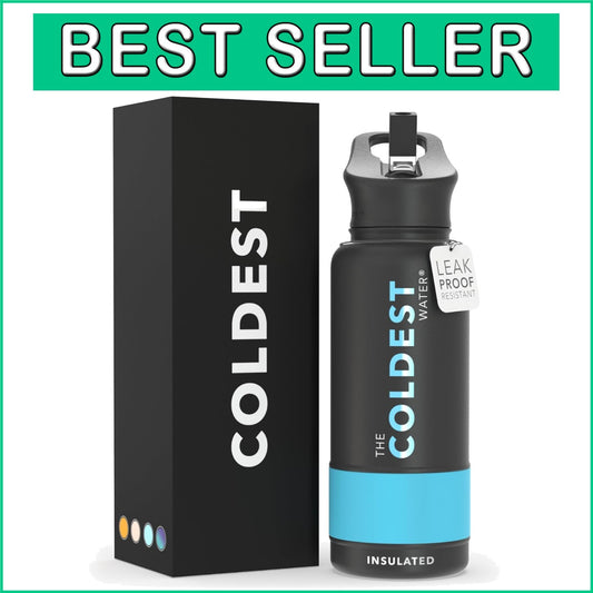 Coldest 32oz Insulated Stainless Steel Water Bottle with Straw Lid - Matte Black