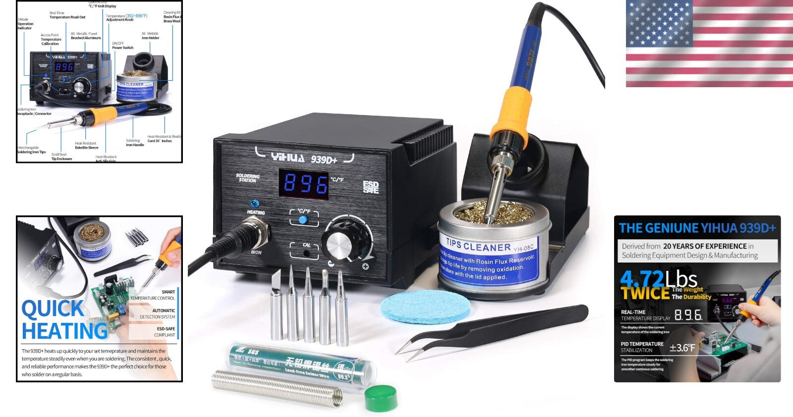 Advanced Digital Soldering Station: Precision Heat Control 392°F-896°F, ESD Safe