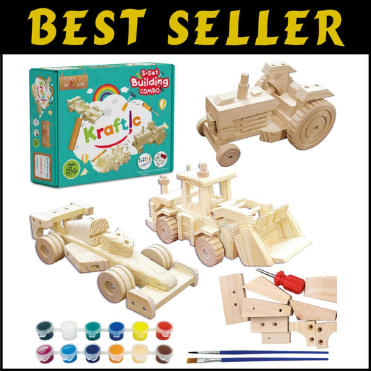 Educational Woodwork Building Kit - Tractor, Bulldozer & Racing Car Projects