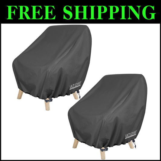 Full Coverage Outdoor Chair Covers - Waterproof Black for Deep Seats 2-Pack