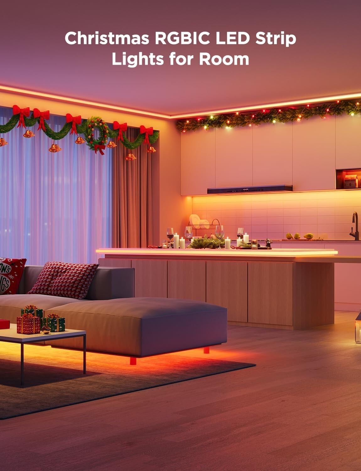 65.6ft RGBIC LED Strip Lights - Smart Bluetooth App Control for Home Decor