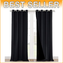 Load image into Gallery viewer, Black Lined 100% Blackout Curtains - Stylish Energy Saving Drapes, 2 Panels