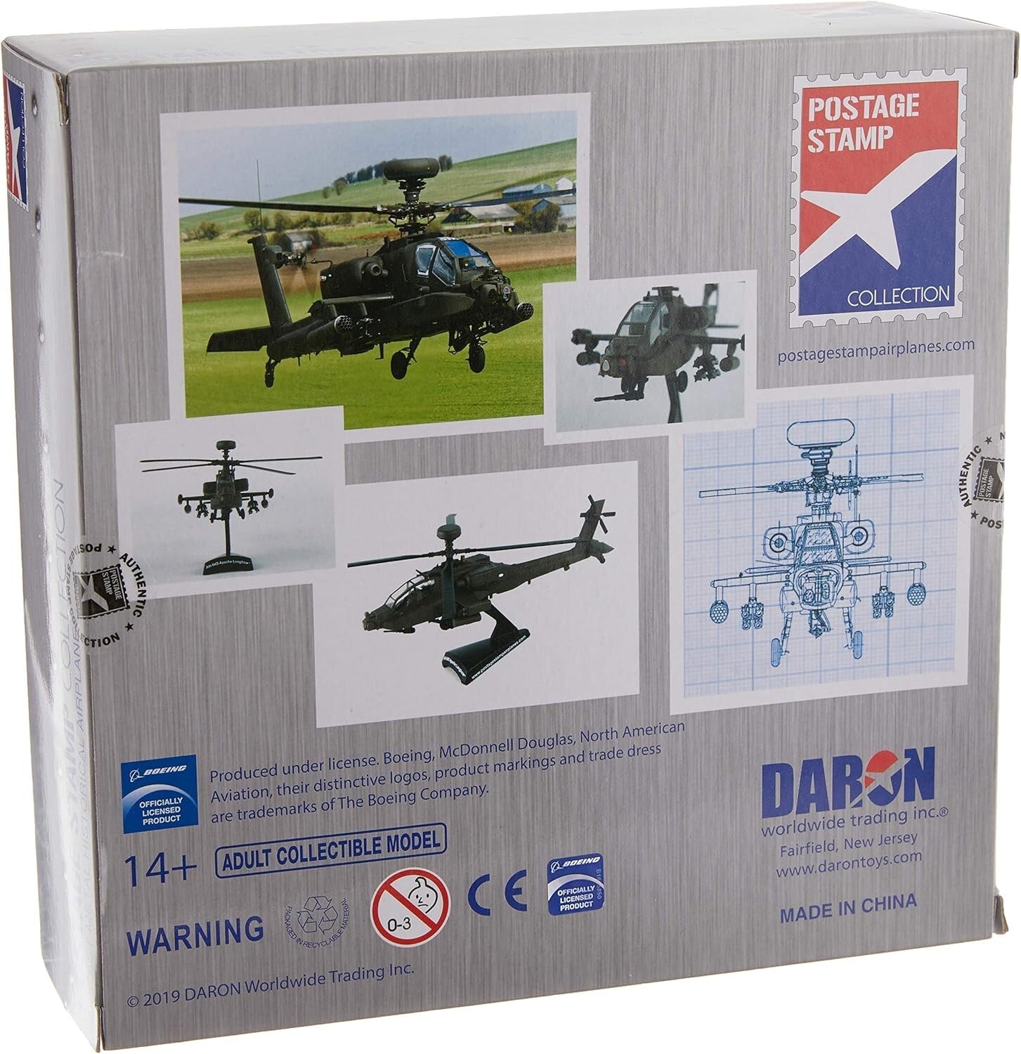 Medium 1/100 Scale Diecast Boeing AH-64D Apache Model - Details & Stand Included