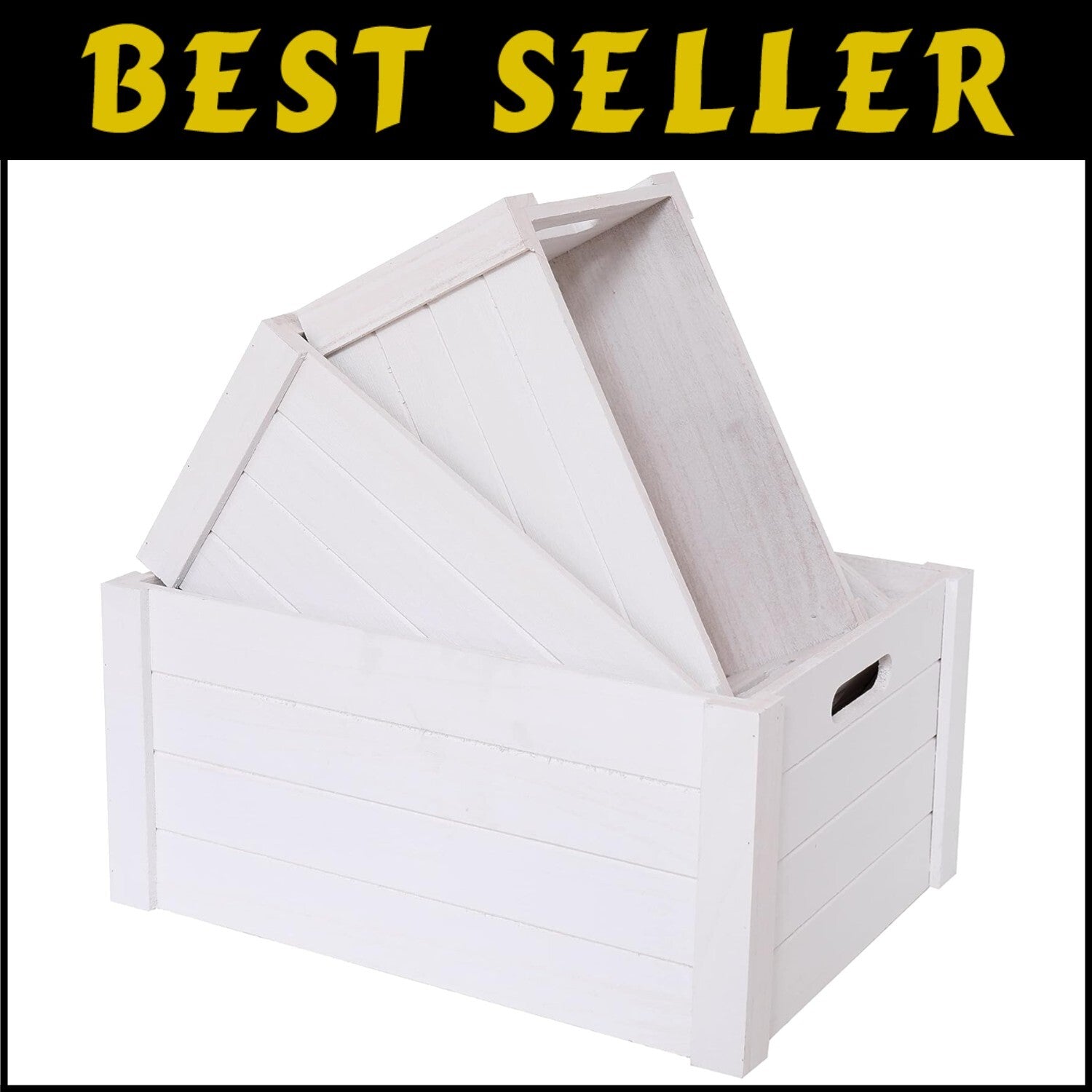Extra Large Nesting Wooden Crates in Modern White – Decorative Storage Set