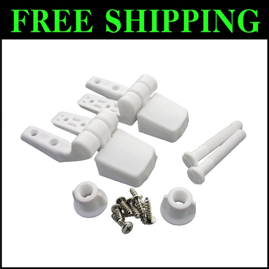Durable White Plastic Toilet Seat Hinge Set with Rustproof Bolts - 6-Piece