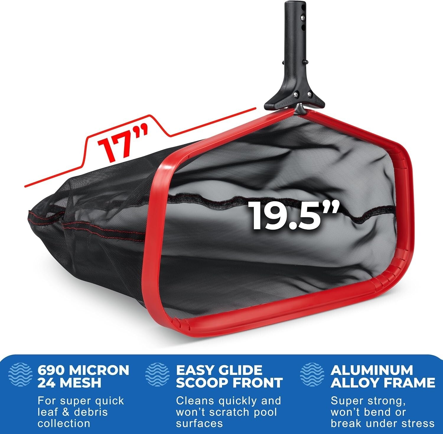 19" Fine Mesh Pool Net with Deep Bag - Fast & Efficient Skimming Solution