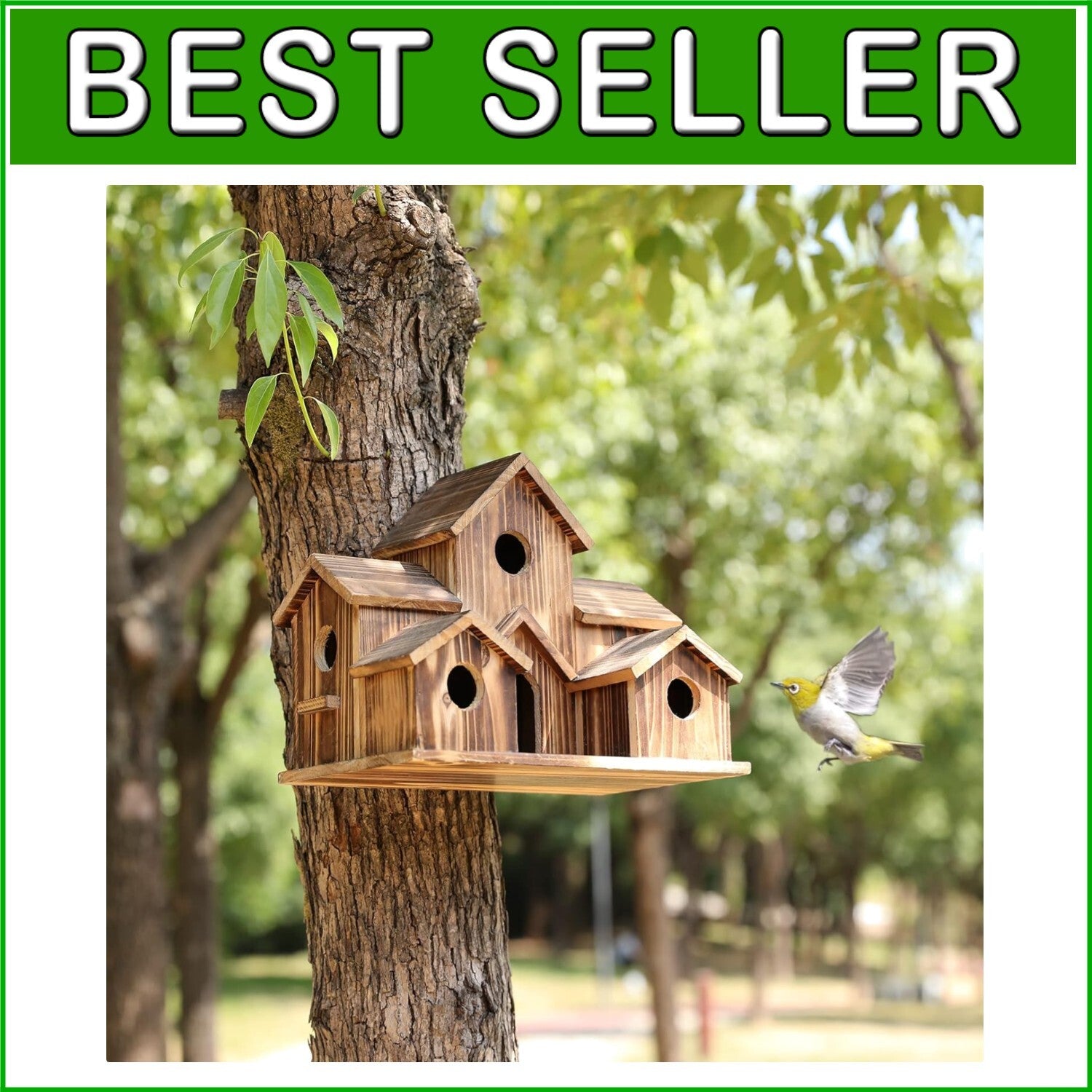 Durable Large Birdhouse for Garden – Accommodates 6 Families in Natural Cedar