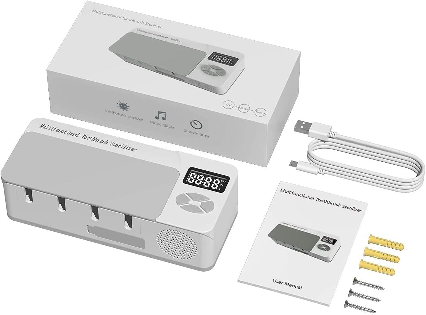 UV Cleaning Bluetooth Toothbrush Holder - Multifunctional 4-in-1 Organizer