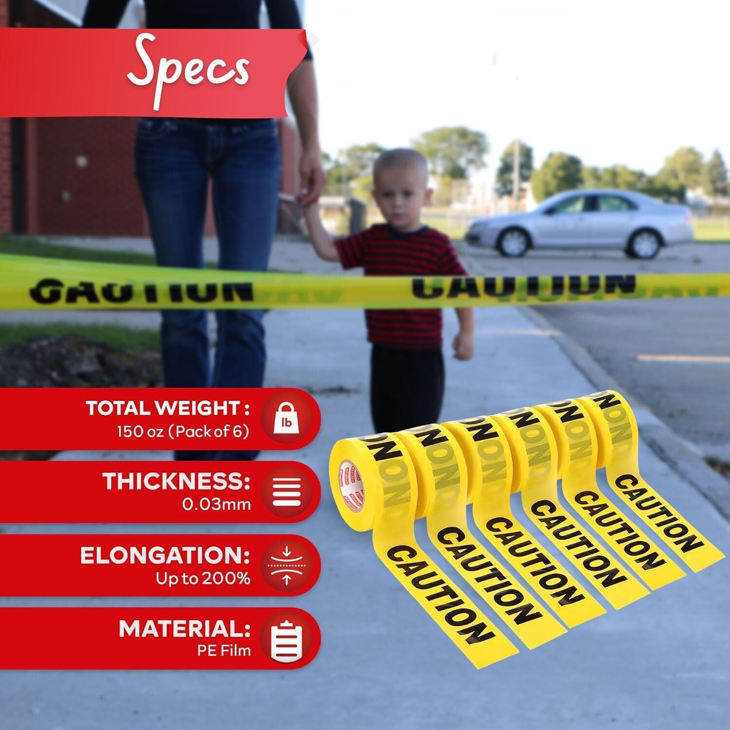 Durable Yellow Caution Tape Roll, 3 in x 1000 ft 6-Pack for Safety and Warnings